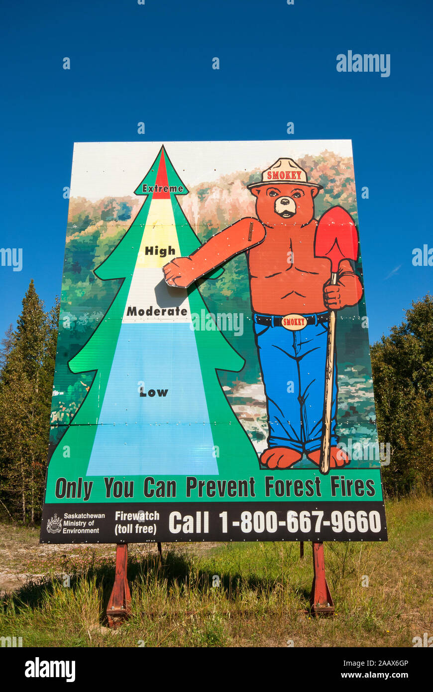 Smokey Bear fire danger sign, Saskatchewan, Canada Stock Photo