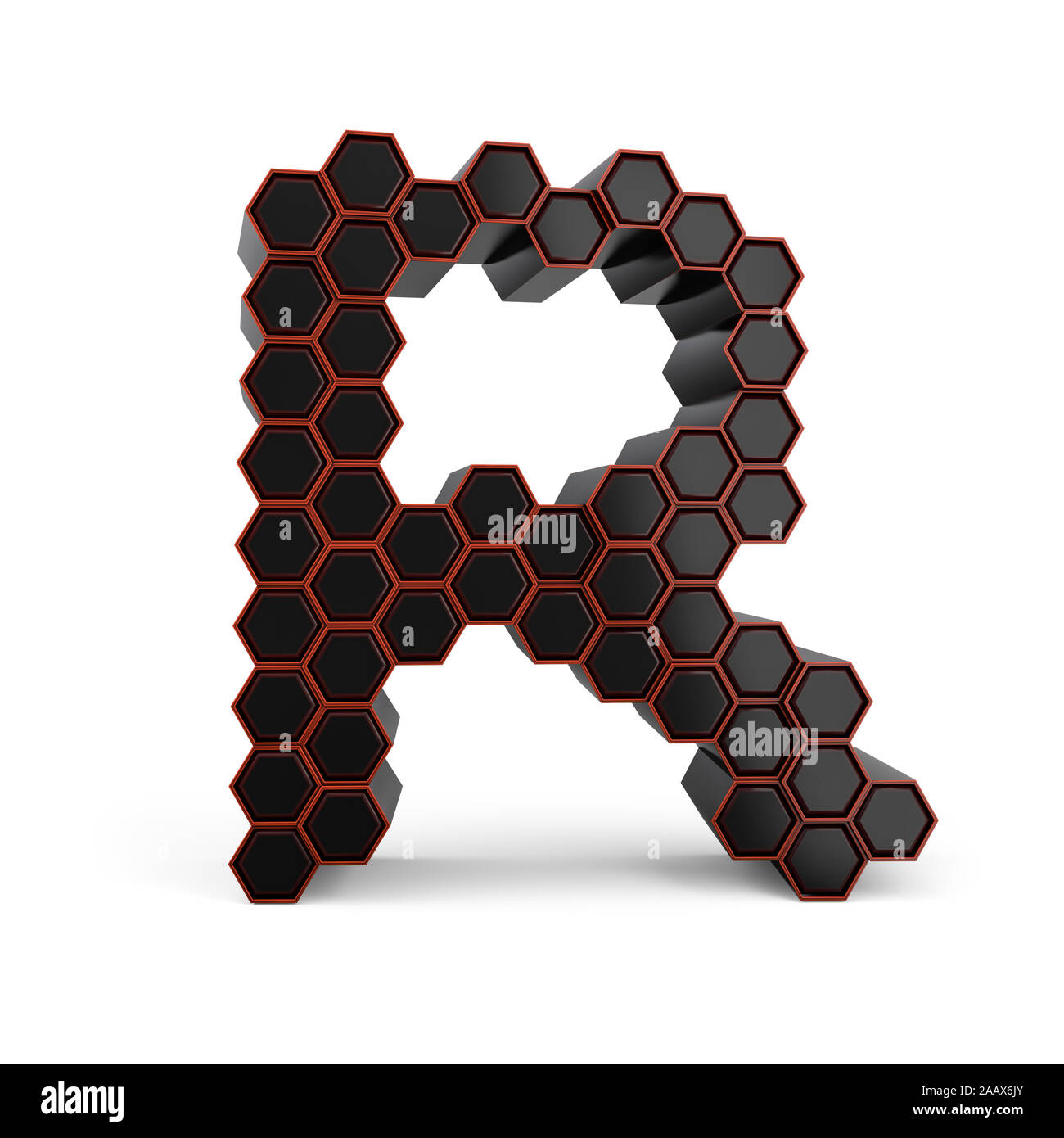 Capital letter R. Uppercase. Black glossy abstract honeycomb font. 3D ...