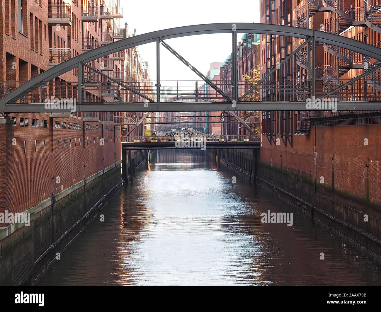 City walk through Hamburg in Germany at Elbe river-here Speicherstadt Stock Photo