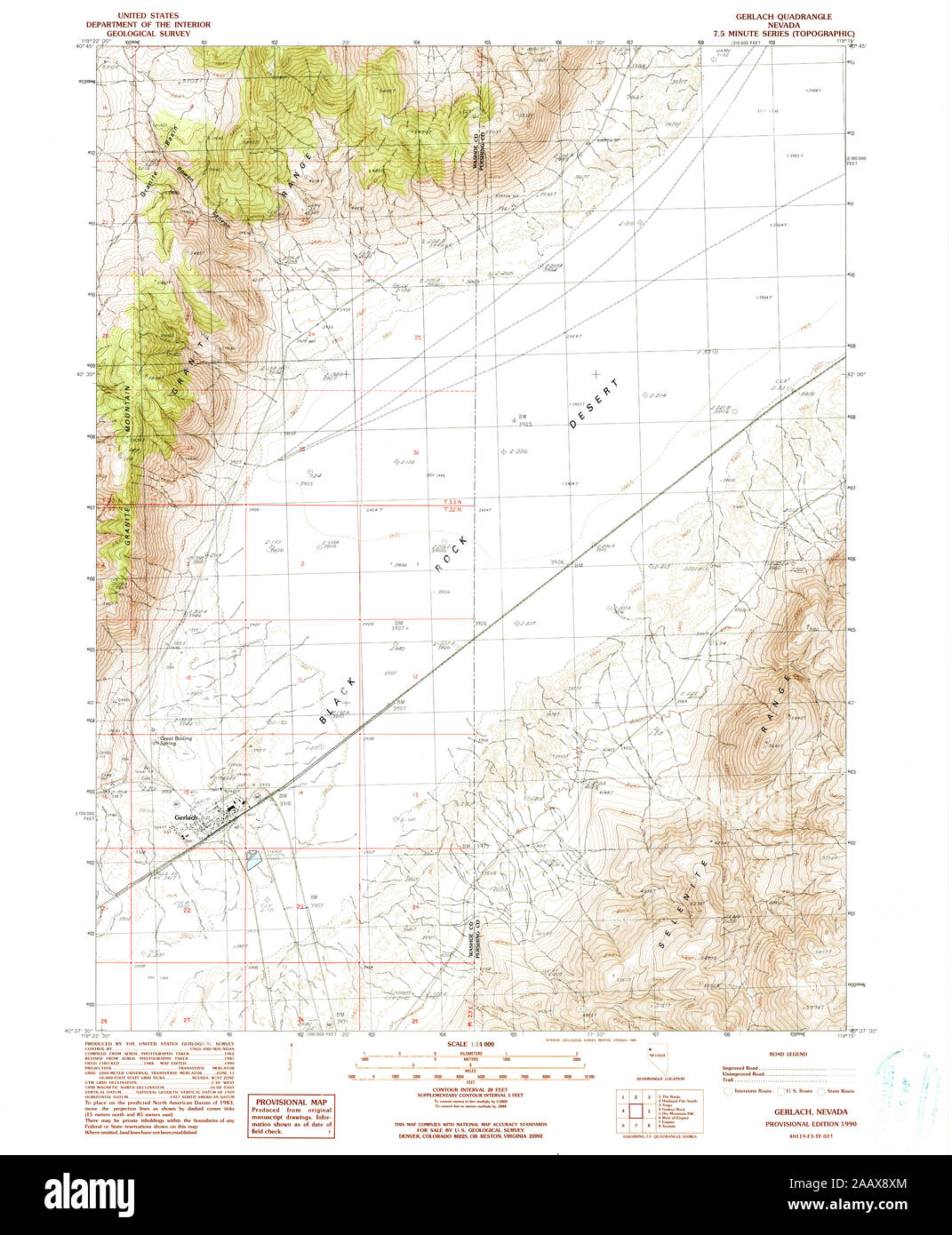 USGS TOPO Map Nevada NV Gerlach 318830 1990 24000 Restoration Stock Photo
