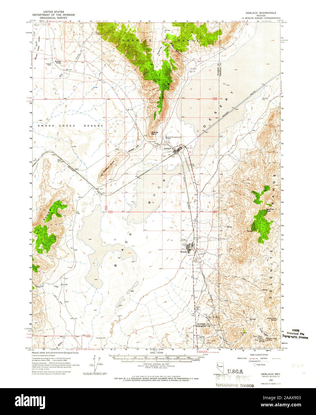 USGS TOPO Map Nevada NV Gerlach 320929 1964 62500 Restoration Stock Photo