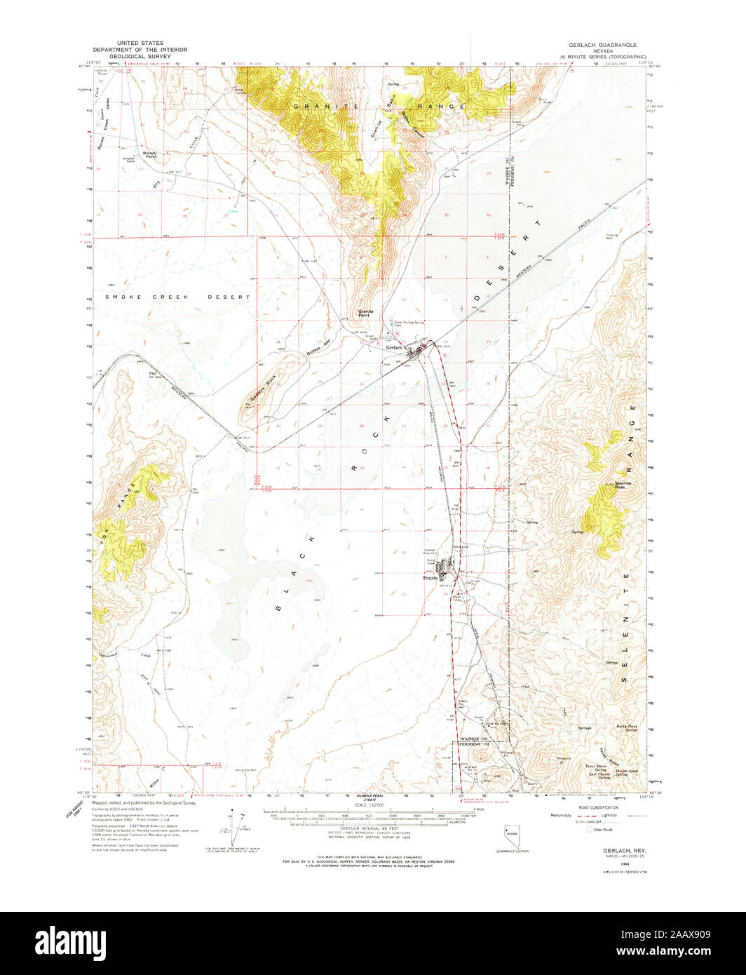 USGS TOPO Map Nevada NV Gerlach 320930 1964 62500 Restoration Stock Photo