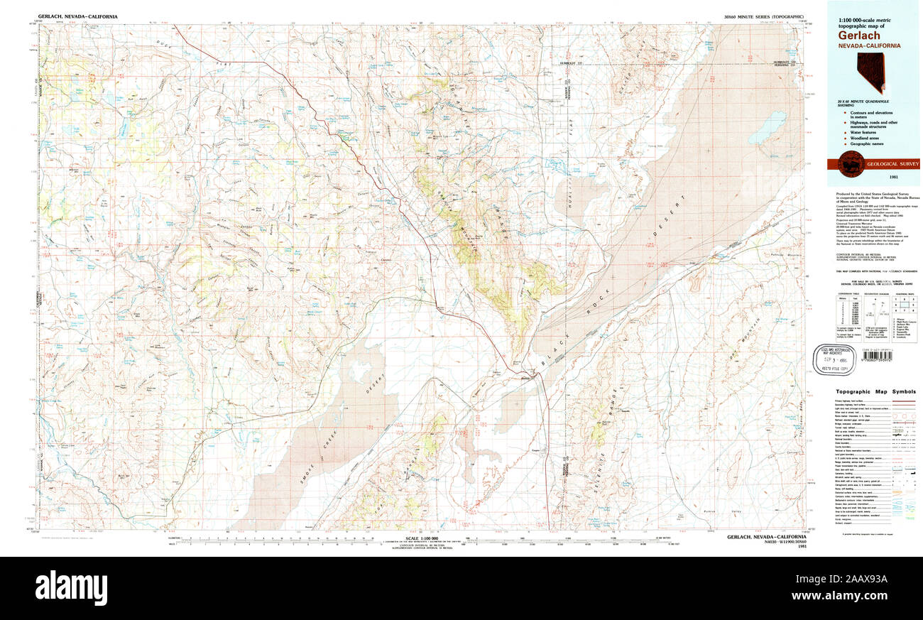 USGS TOPO Map Nevada NV Gerlach 321511 1981 100000 Restoration Stock Photo