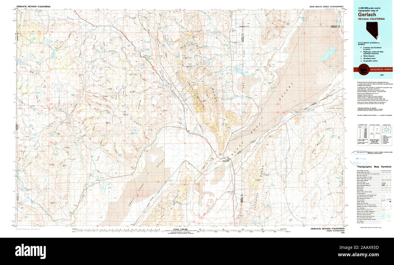 USGS TOPO Map Nevada NV Gerlach 321510 1981 100000 Restoration Stock Photo