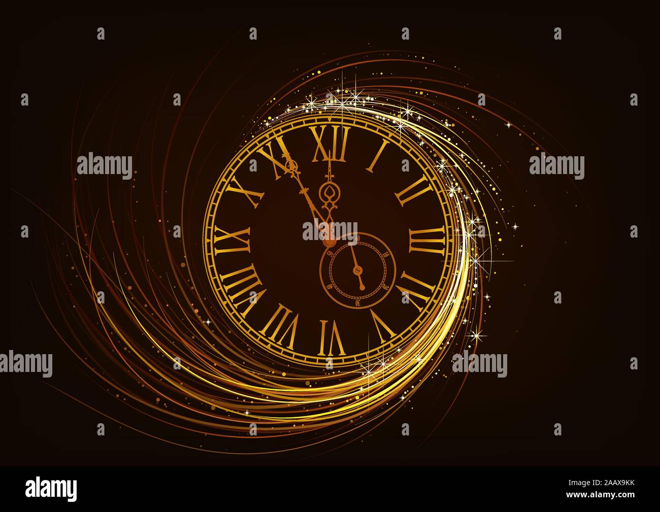 New Year Greeting Card with Sparkling Clock Face Stock Vector Image ...