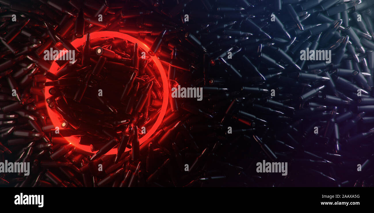 Dark Background Made Of Bullets With Glowing Red Circle Of Light For Logo And Dark Copy Space Gaming Military Guns Ammo Template 3d Redner Stock Photo Alamy