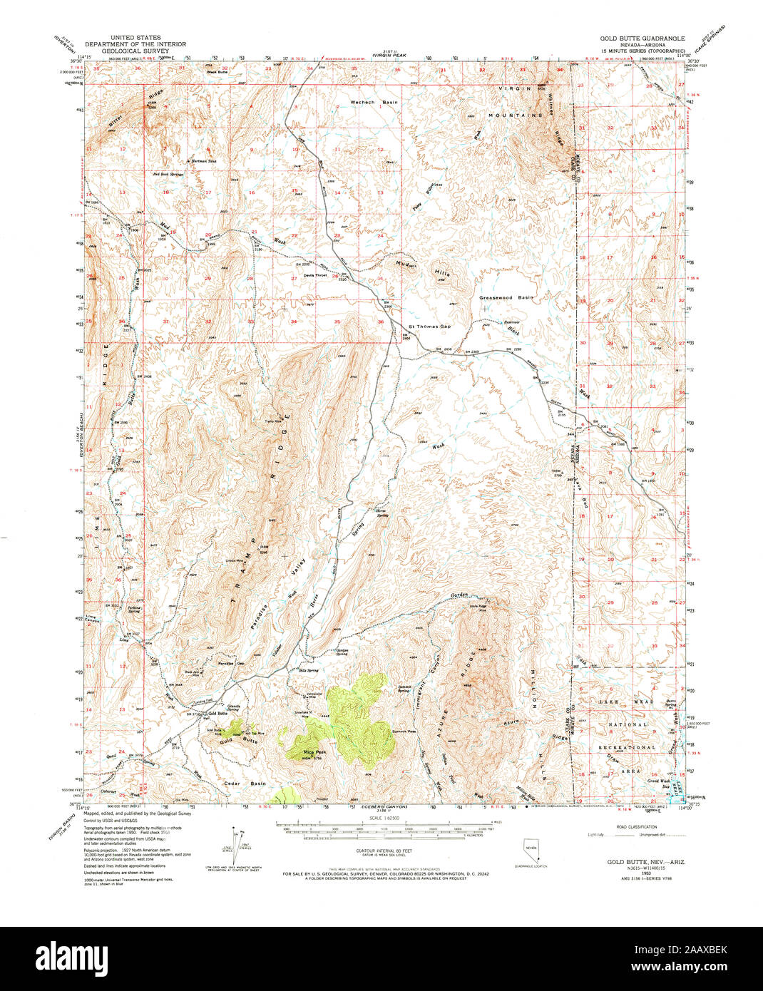 USGS TOPO Map Nevada NV Gold Butte 320937 1953 62500 Restoration Stock ...