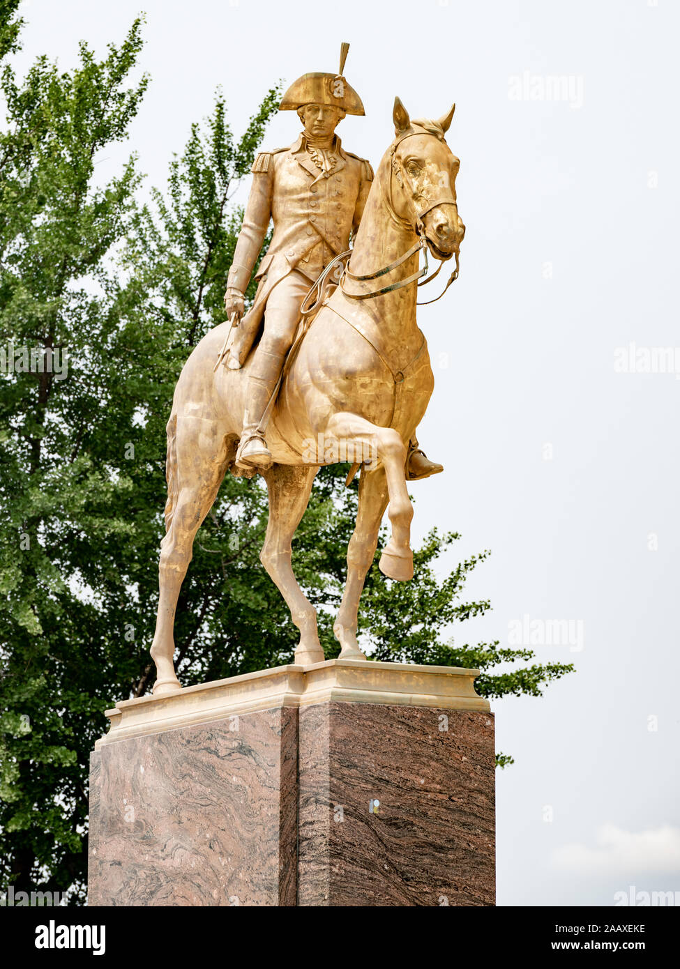 John Gregory's 1937 gilded bronze equestrian statue of Anthony Wayne,, US Army Officer and Statesman during the Revolutionary War. Stock Photo