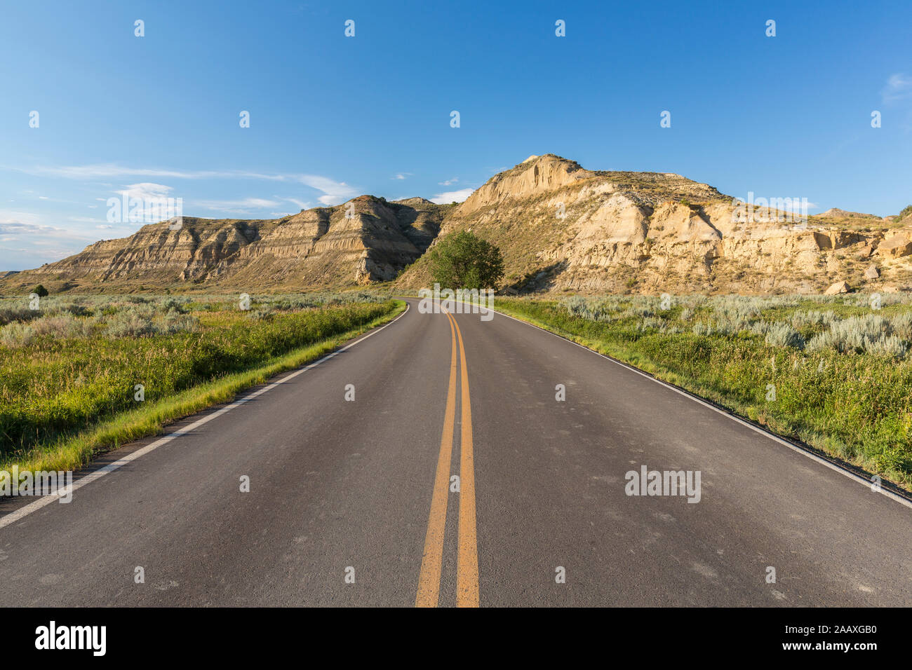 A Road In The Scenic Badlands of North Dakota Stock Photo