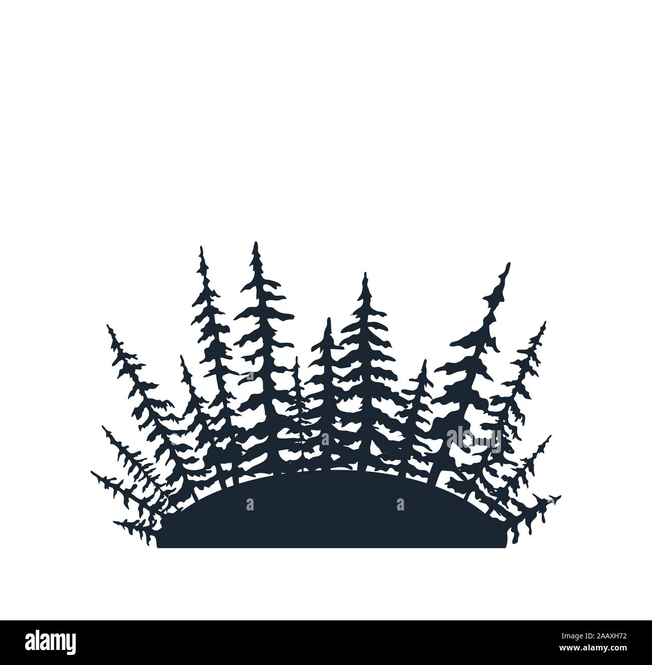 Forest Of Christmas Fir Trees Silhouette Landscape Background