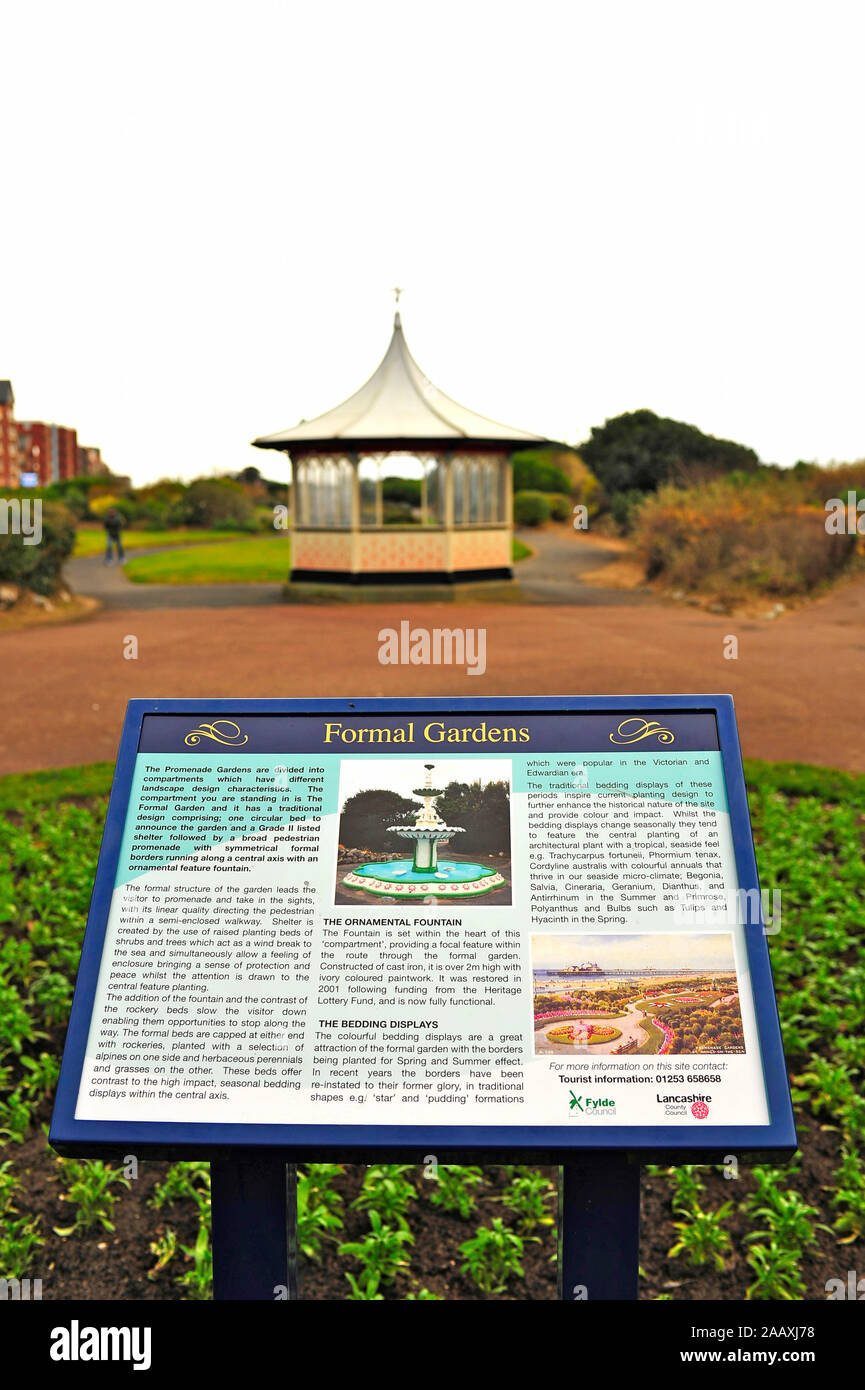 The grade two listed shelter in the St Annes on the Sea formal gardens on the resorts promenade Stock Photo