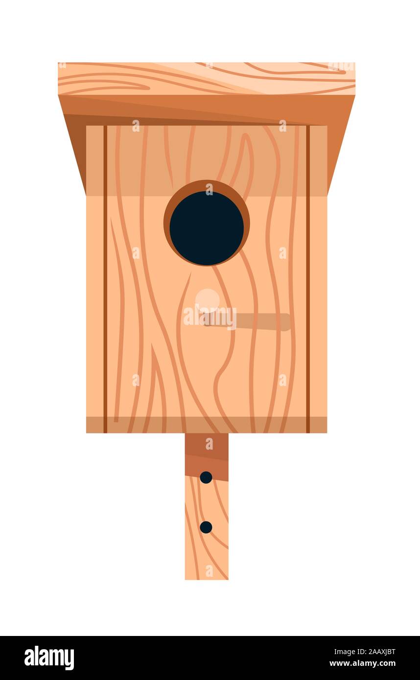 Nesting box or birdhouse isolated icon, wooden handicraft Stock Vector