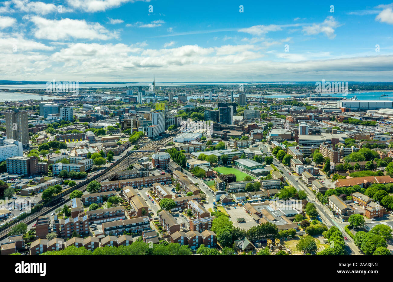 Portsmouth is a port city and naval base on England’s south coast, mostly spread across Portsea Island. Stock Photo