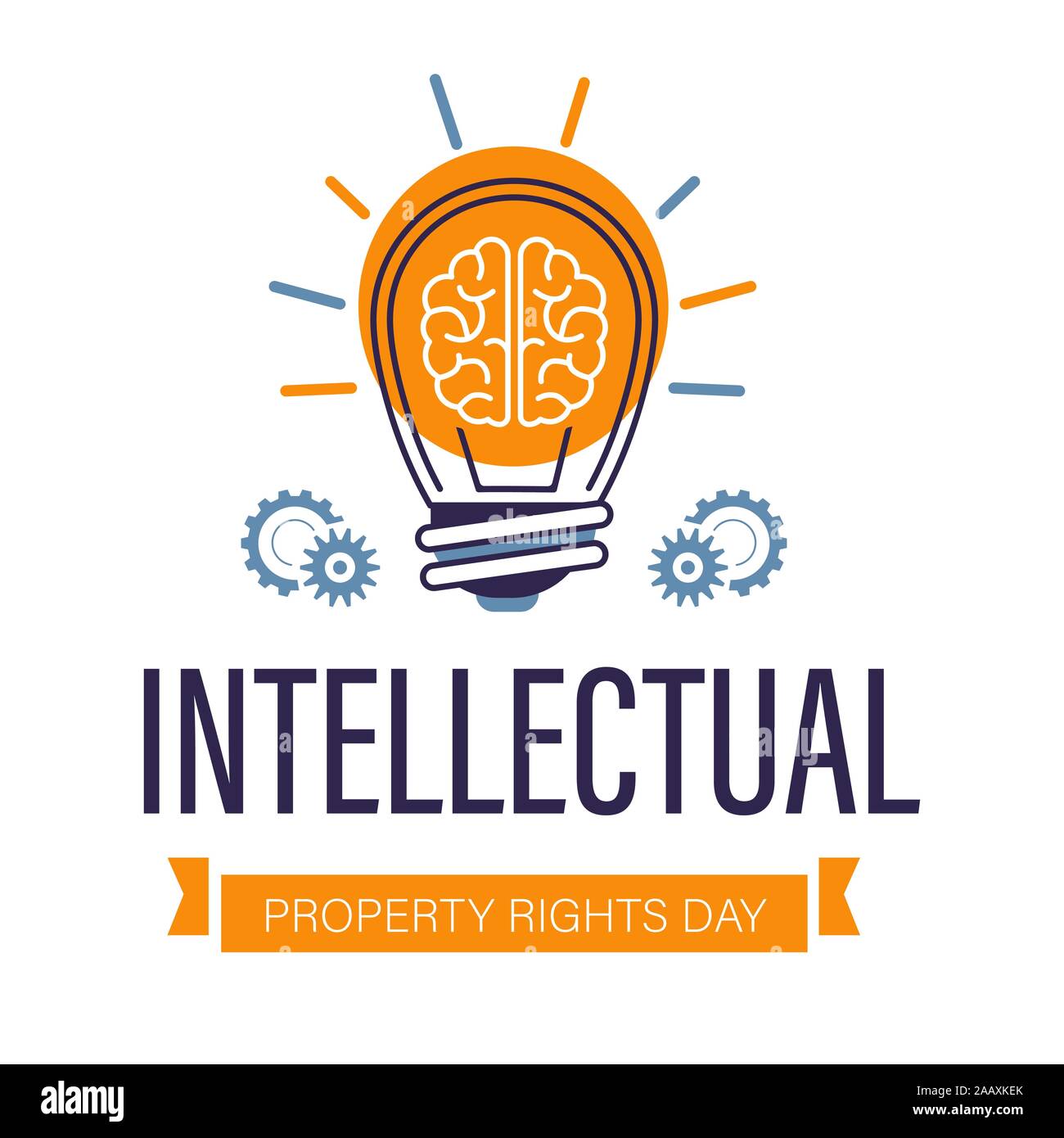 Intellectual property rights day isolated icon, brain and light bulb Stock Vector