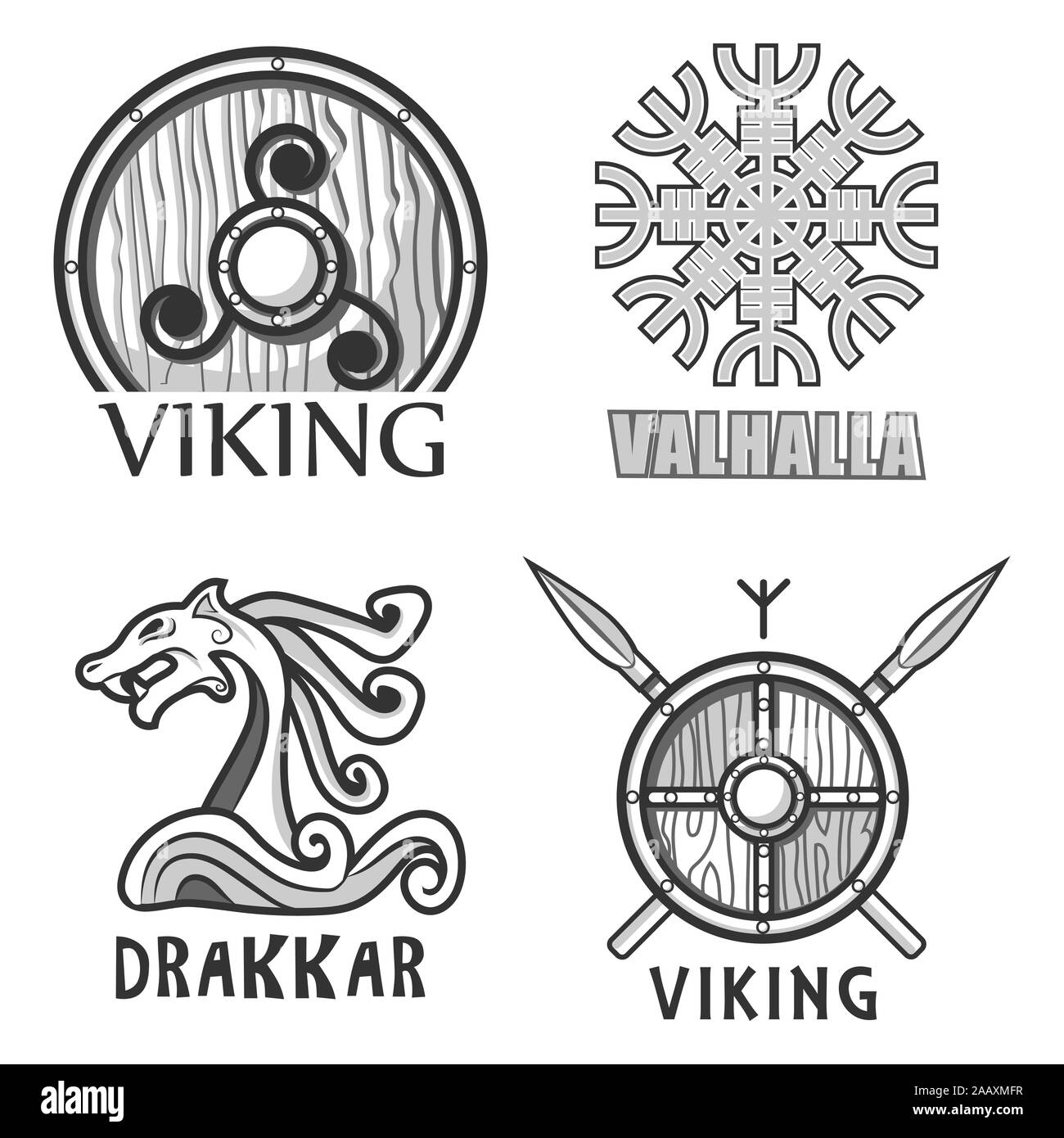 Scandinavian warriors equipment isolated icons, vikings armor Stock Vector