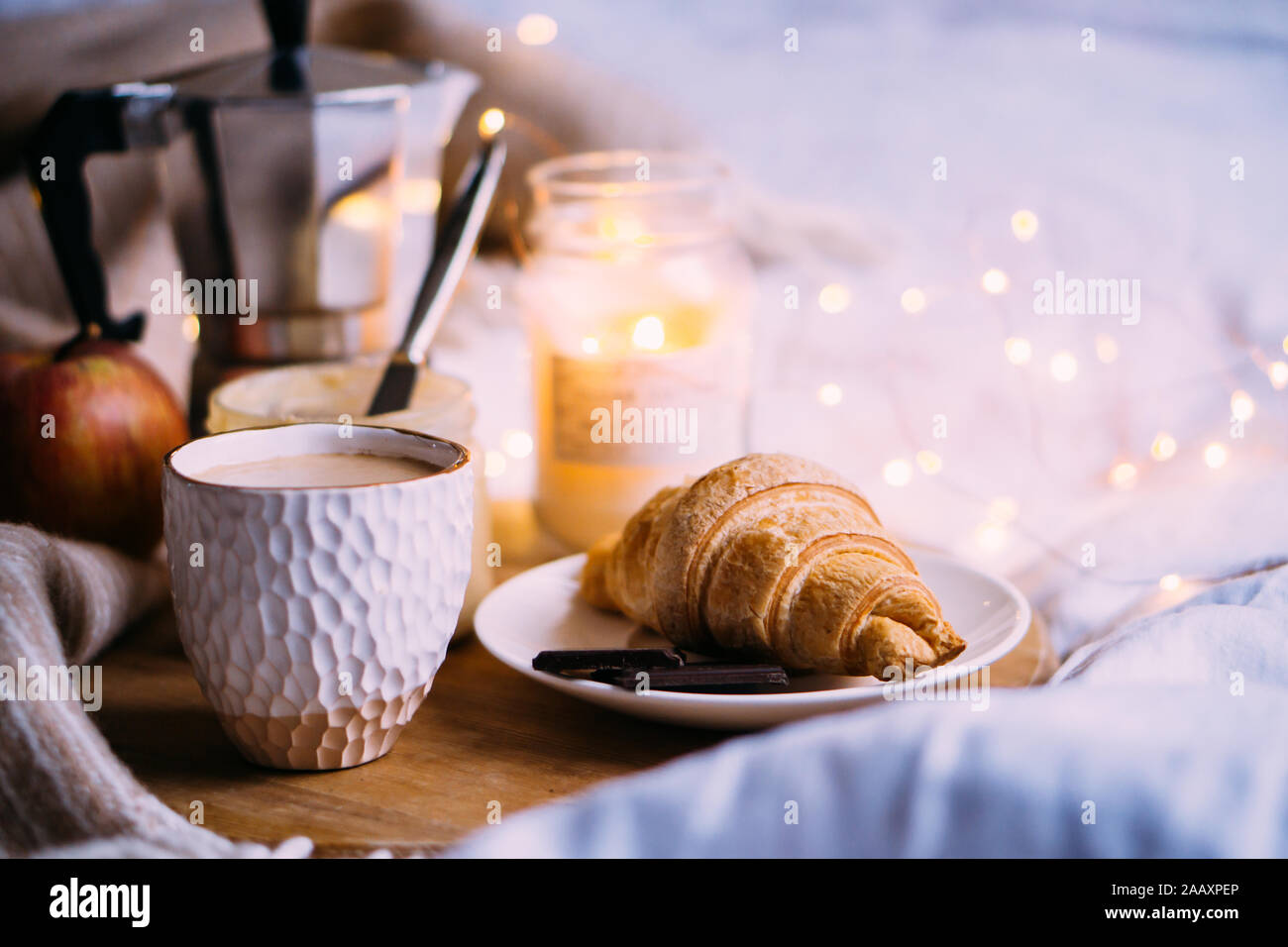 Outdoor Still Life Coffee Pot Cup Croissants Winter Make Coffee Stock Photo  by ©vjSniper 431486850