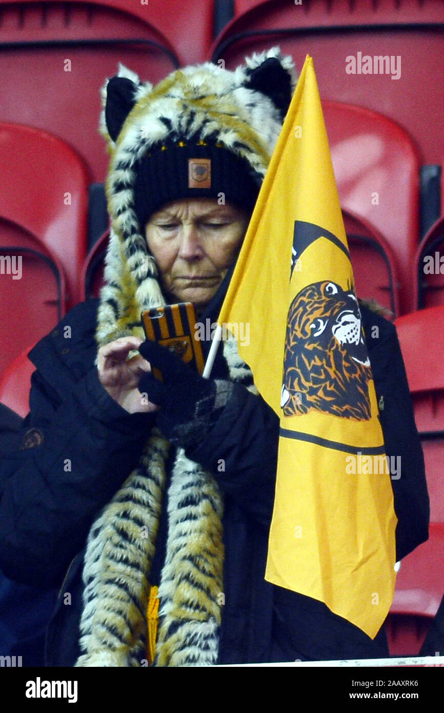 A Hull City fan pictured before the Sky Bet Championship match between Middlesbrough and Hull City at the Riverside Stadium, Middlesbrough on Sunday 24th November 2019. Stock Photo