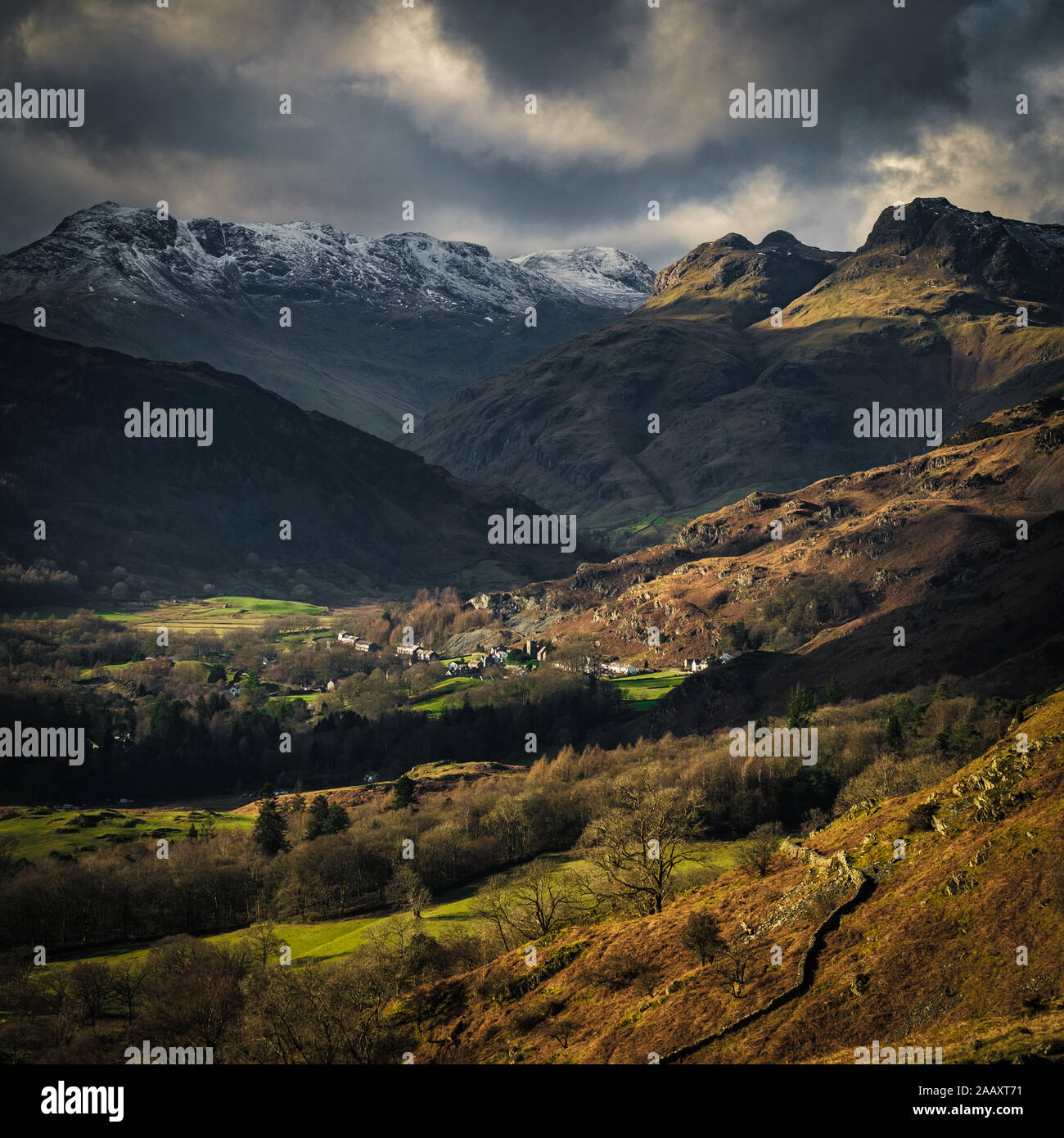 The Langdale Pikes from Loughrigg Fell, English Lake District Stock Photo