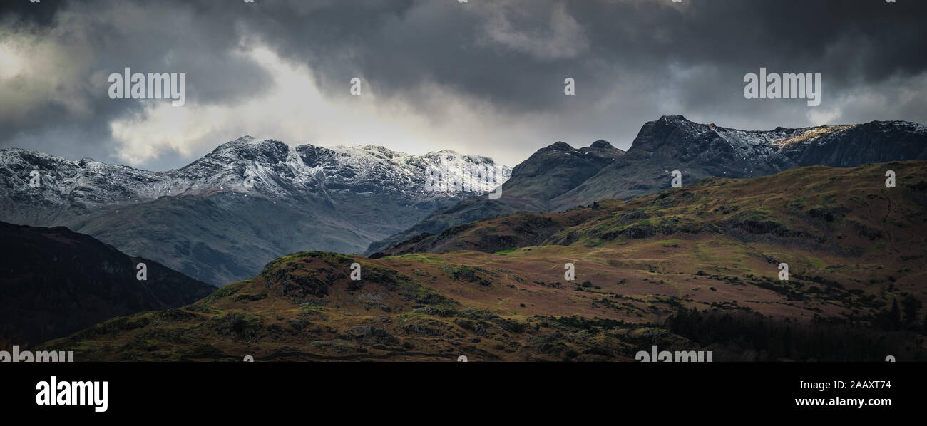 The Langdale Pikes in winter, English Lake District Stock Photo