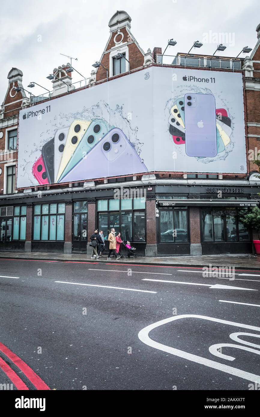 Apple iPhone 11 billboard in Shoreditch, City of London, UK Stock Photo