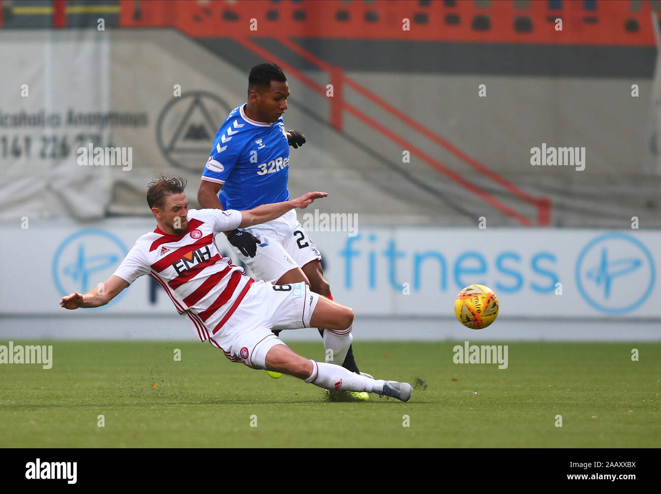 Hamilton UK. 24th Nov 2019. 24th November 2019 New Douglas Park Hamilton South Lanarkshire Scotland Scottish Premiership Football Hamilton Academical versus Rangers Lewis Smith of Hamilton Academical ...