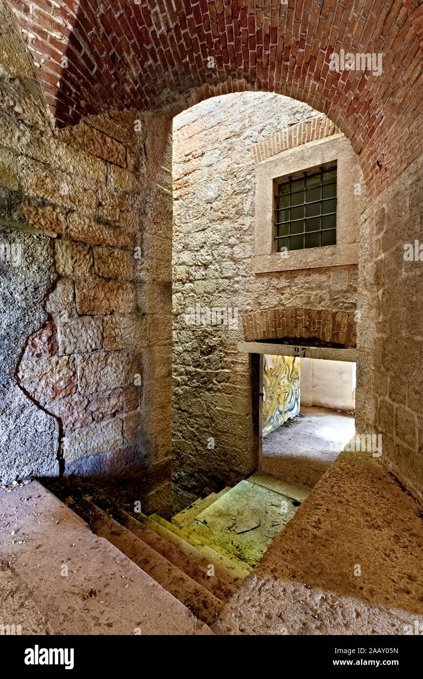 Steps and internal passages of Fort Hlawaty. Ceraino, Verona province, Veneto, Italy, Europe. Stock Photo