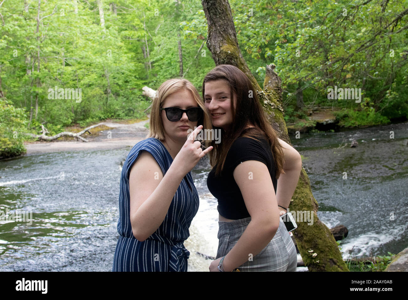 Two girls taking a selfie Stock Photo
