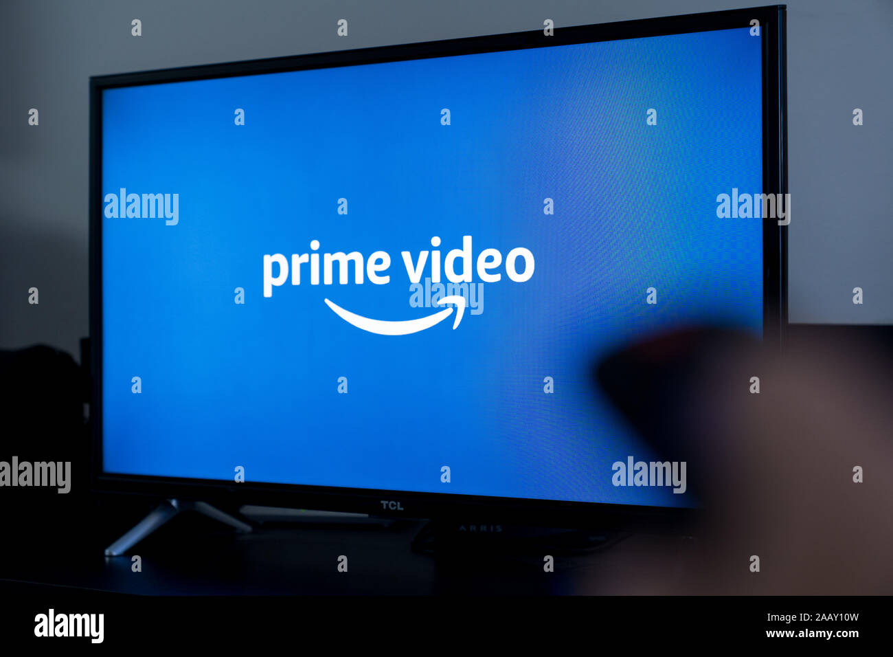 Online video streaming Prime Video screen on TV Stock Photo