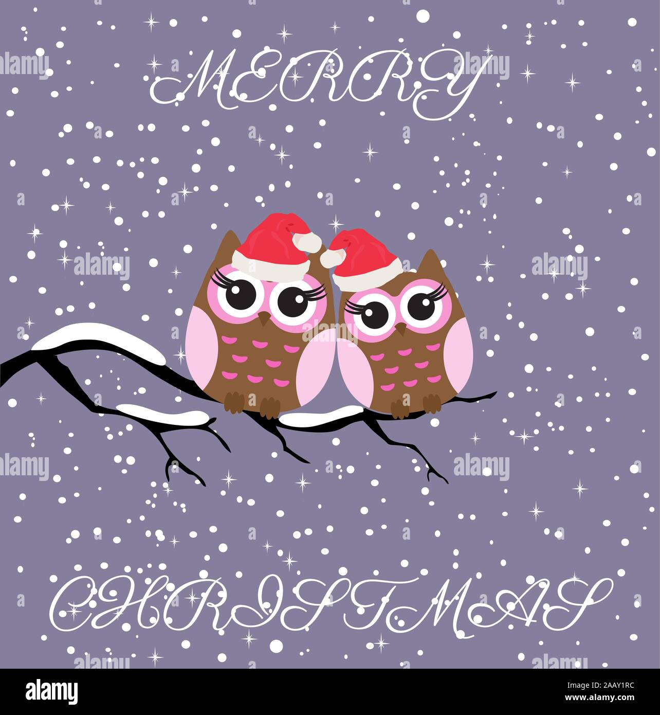 Vector Illustration Of Christmas Background With Owls In Santa