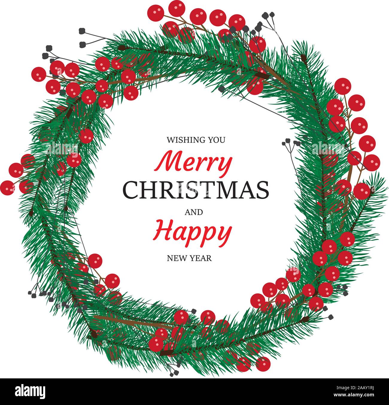 vector illustration of a Christmas wreath with red berries Stock Vector ...