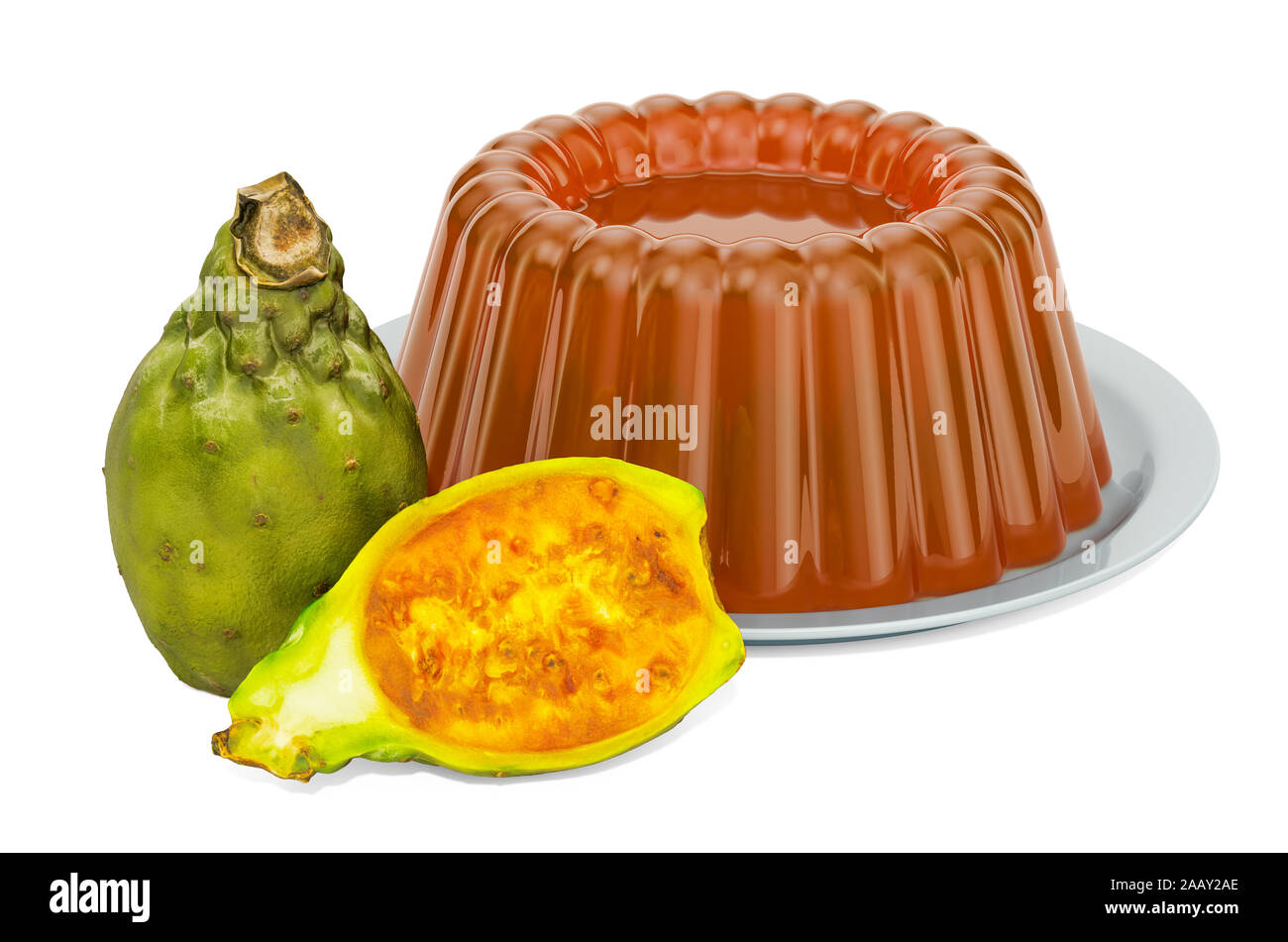 Prickly Pear Jelly on a plate with cactus pears, 3D rendering isolated on  white background Stock Photo - Alamy