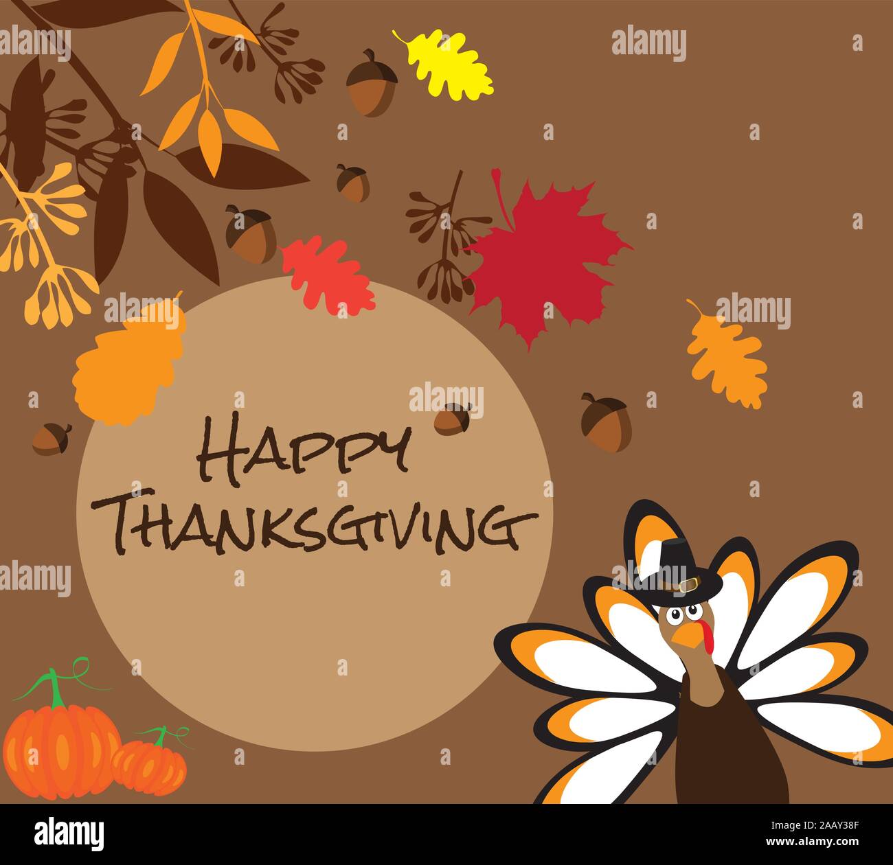 vector illustration of thanksgiving card with fall leaves and funny turkey  Stock Vector Image & Art - Alamy