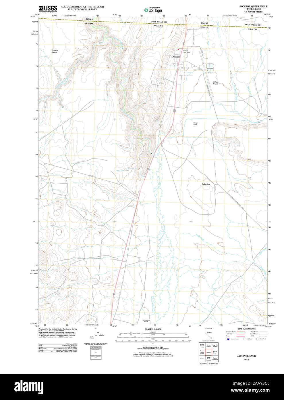 USGS TOPO Map Nevada NV Jackpot 20120131 TM Restoration Stock Photo Alamy