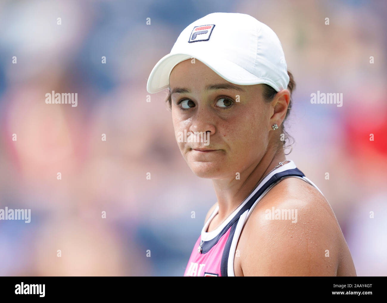 Close-up  portrait of Australian tennis player Ashleigh Barty during US Open tennis tournament, New York City, New York State, USA Stock Photo
