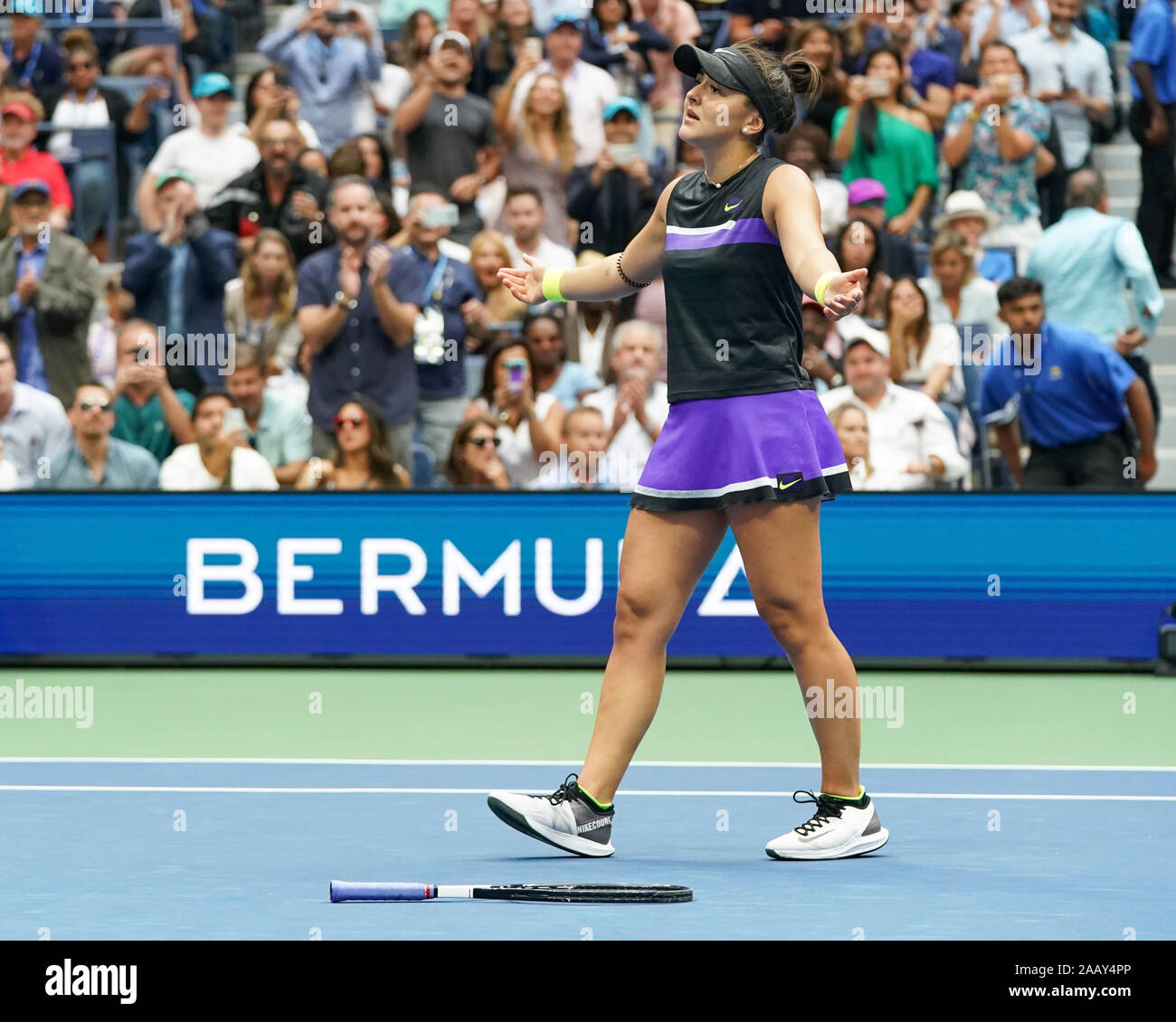 Canadian tennis player Bianca Andreescu rejoices after her victory