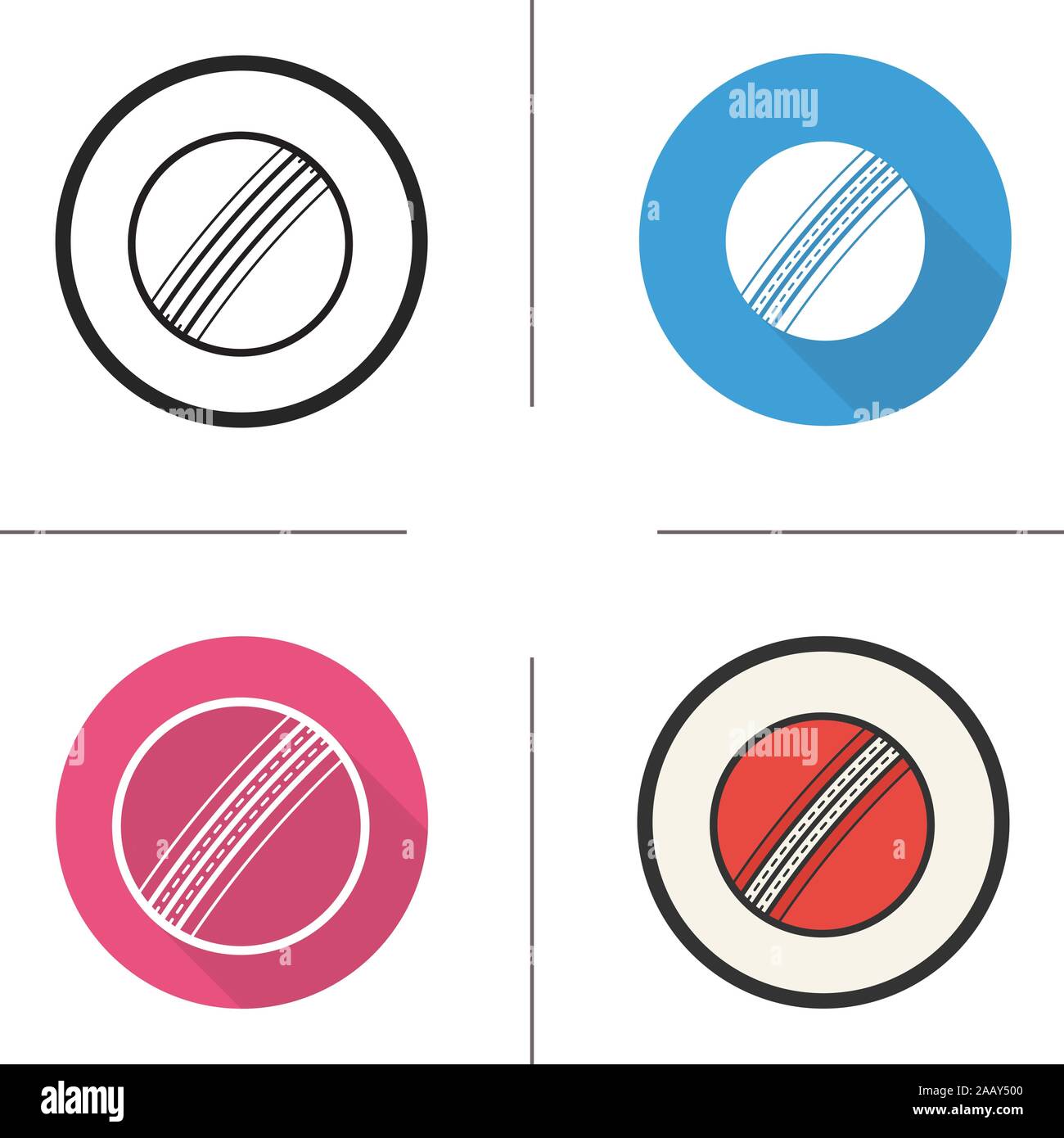 Cricket ball icon. Flat design, linear and color styles. Isolated vector illustrations Stock Vector