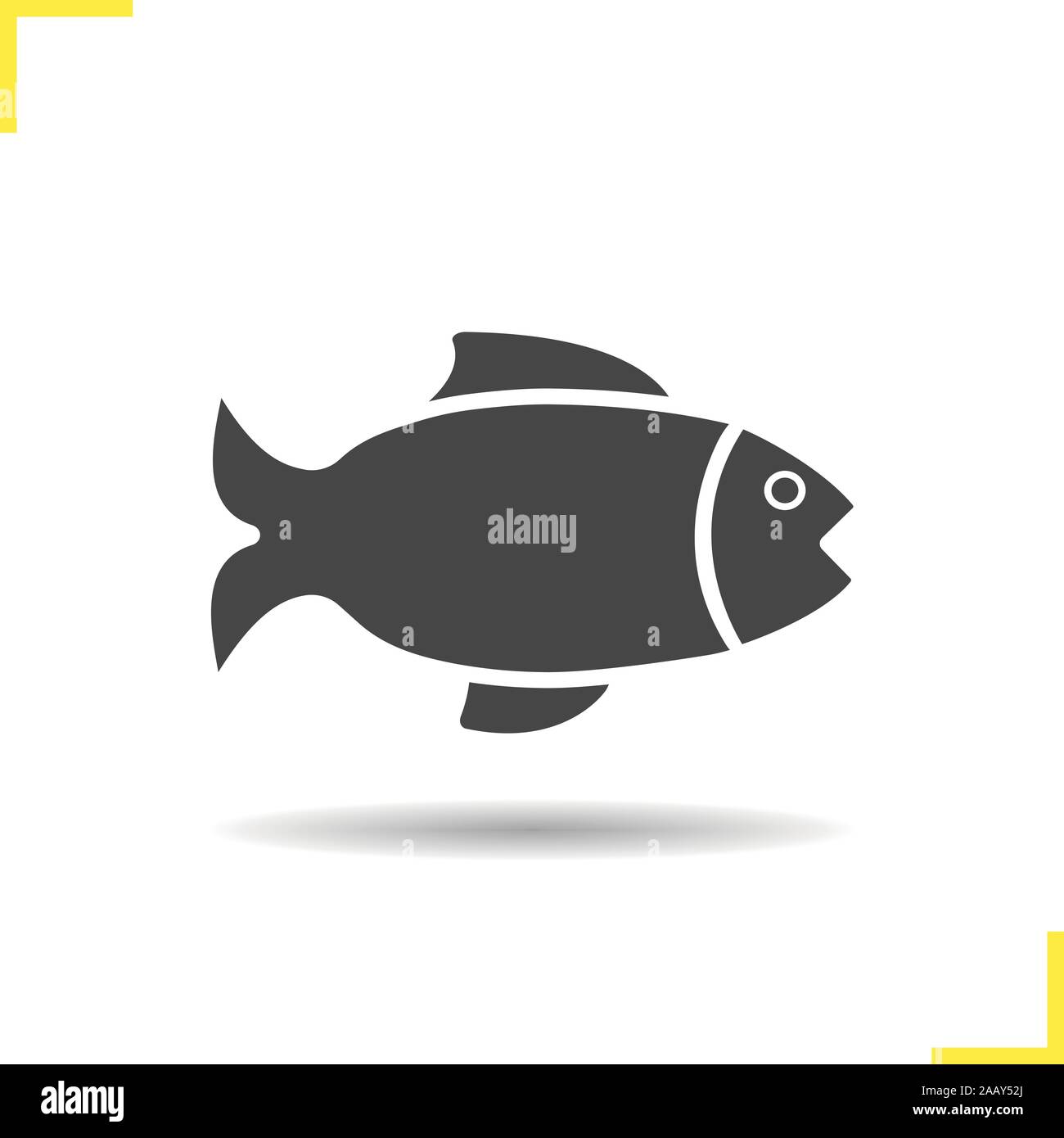 Fish icon. Drop shadow fishing shop silhouette symbol. Grocery