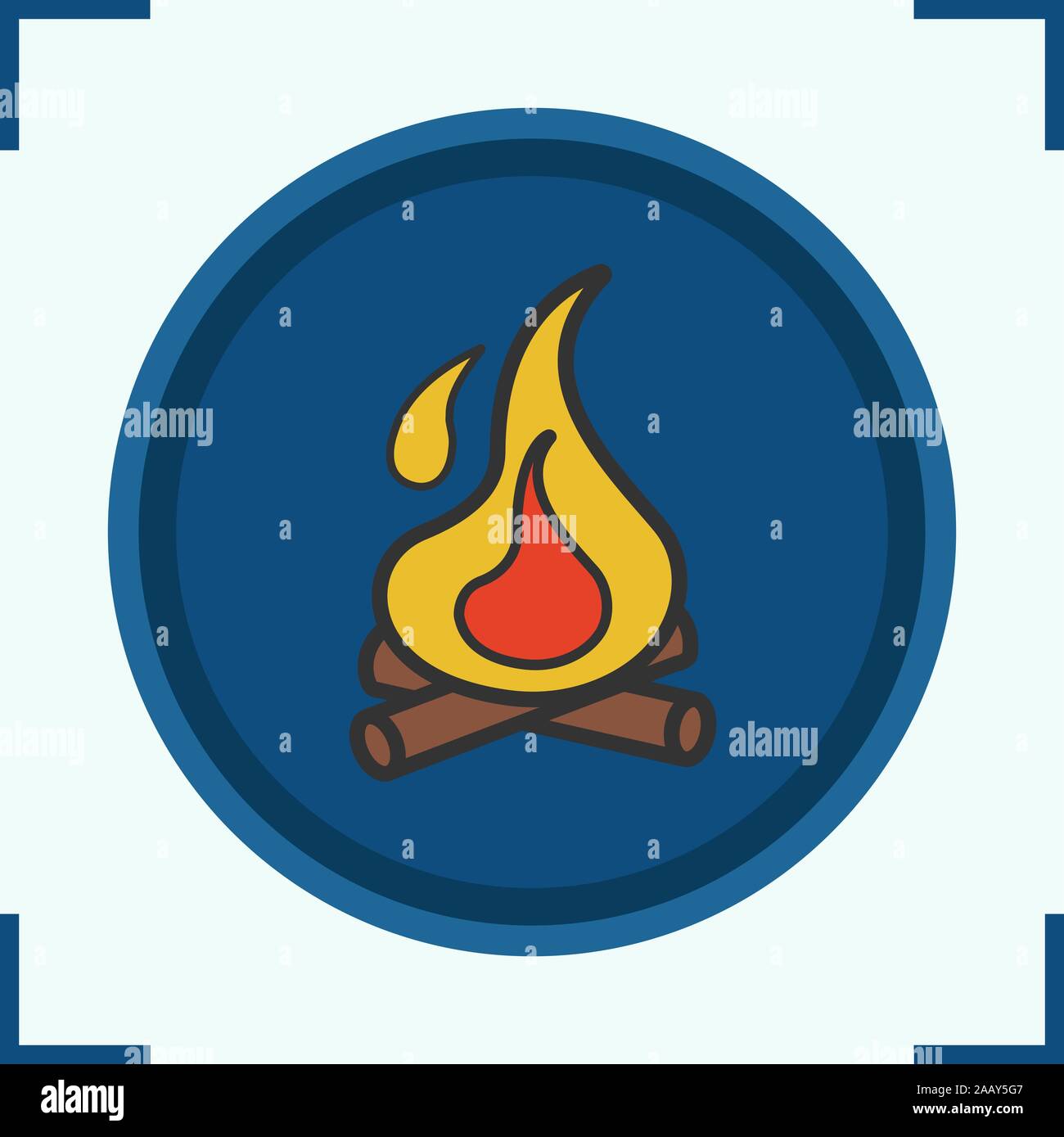 Campfire color icon. Bonfire with firewood. Burning fire. Vector ...