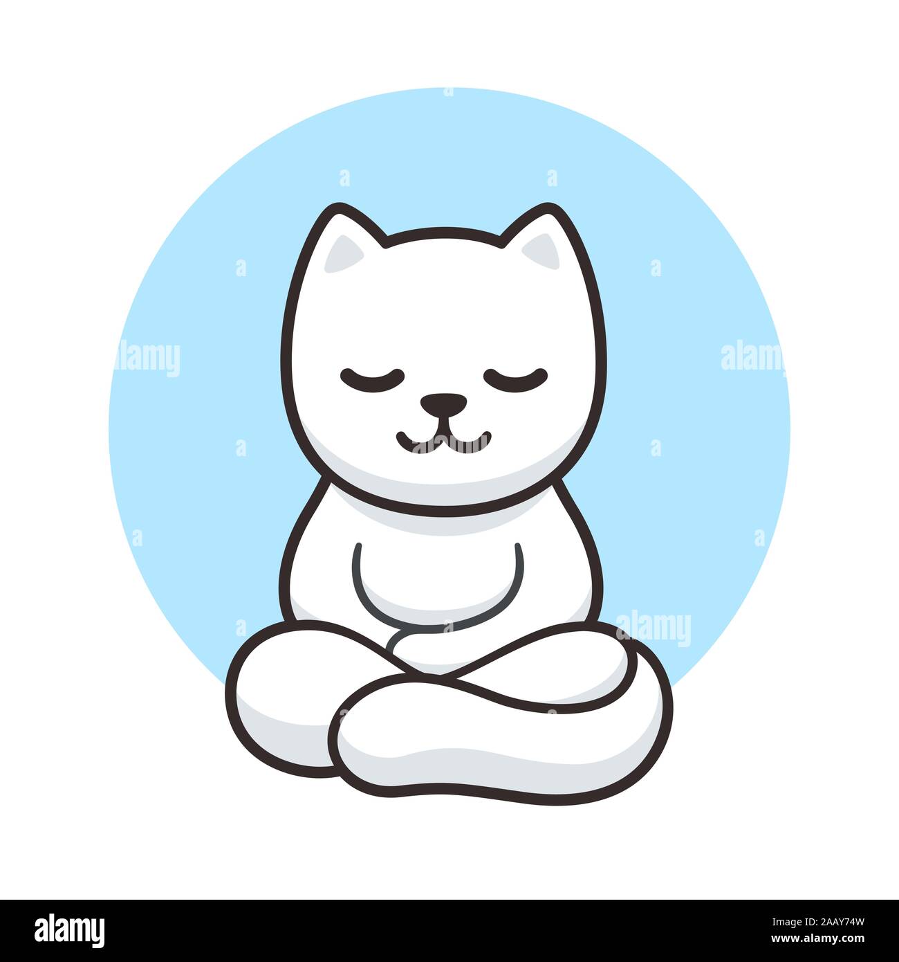 Zen cat meditation, simple cartoon drawing. Cute white cat meditating in  lotus position, vector clip art illustration Stock Vector Image & Art -  Alamy