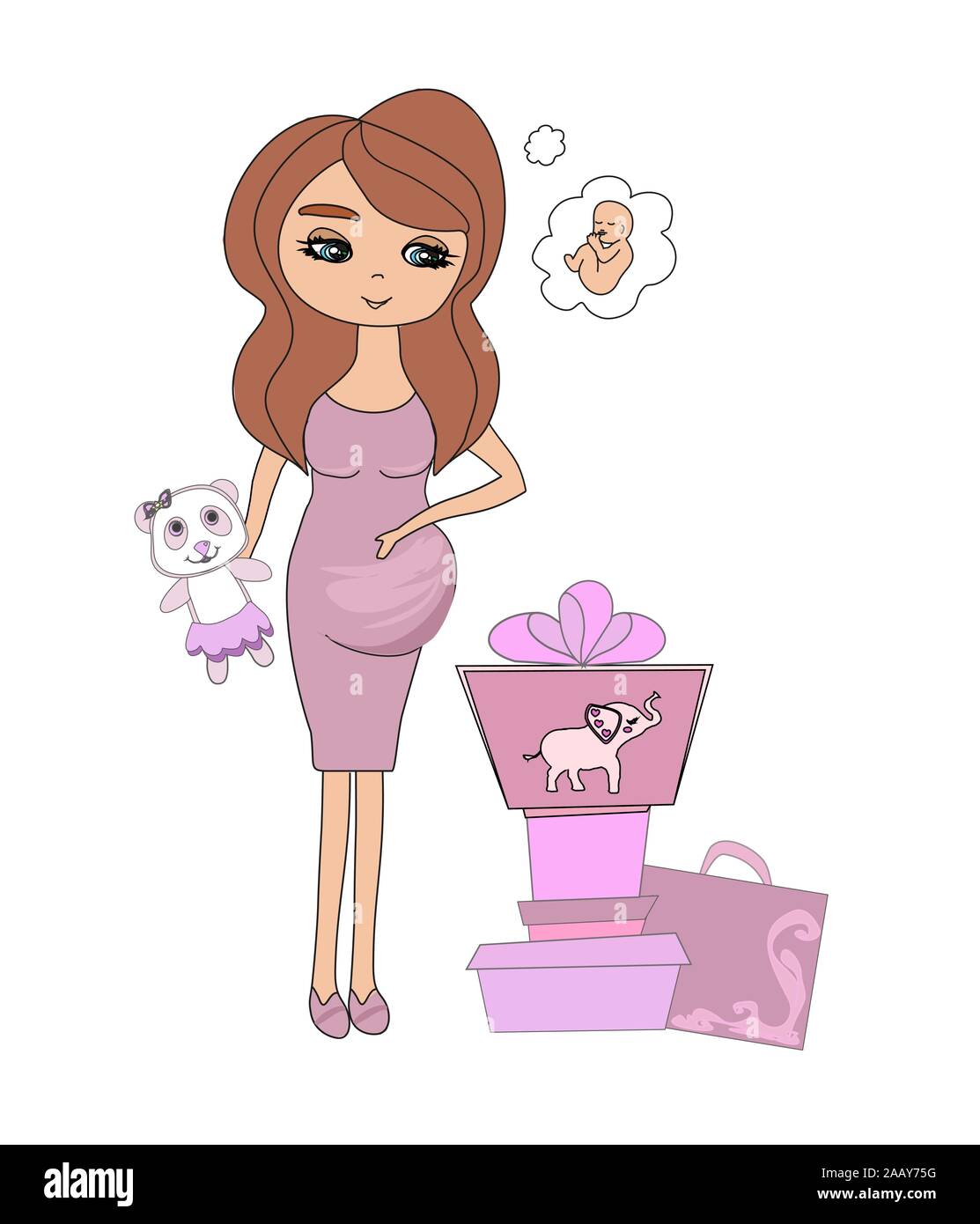 adorable pregnant girl with presents for a baby shower Stock Vector