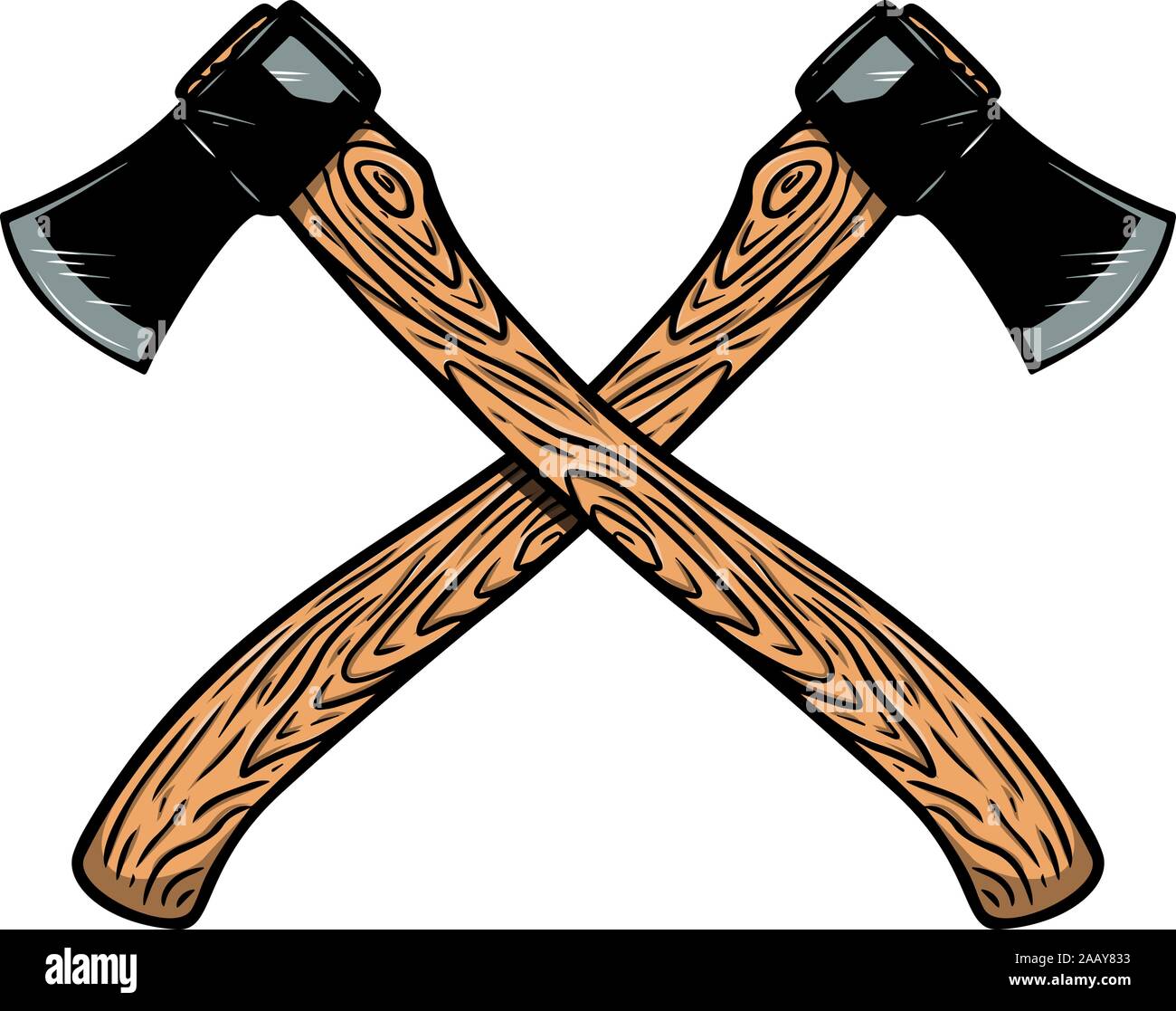 Crossed axes isolated on white background. Design element for emblem