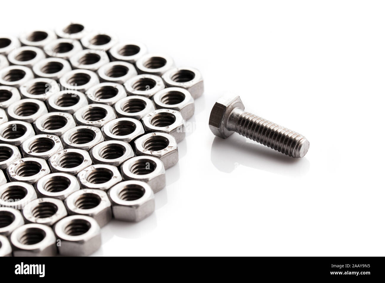 bolt with nuts in stainless steel Stock Photo
