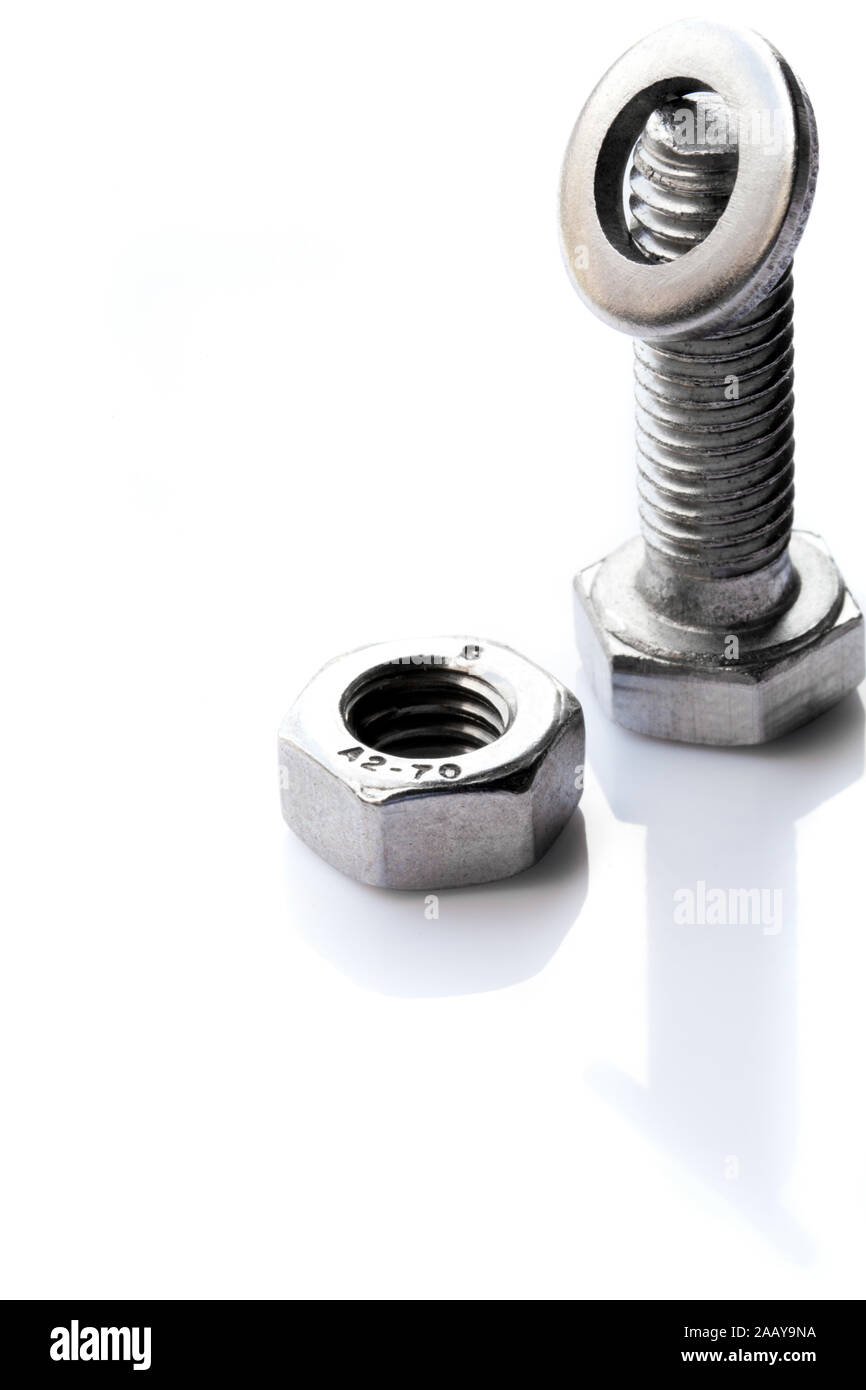bolt with nuts in stainless steel Stock Photo