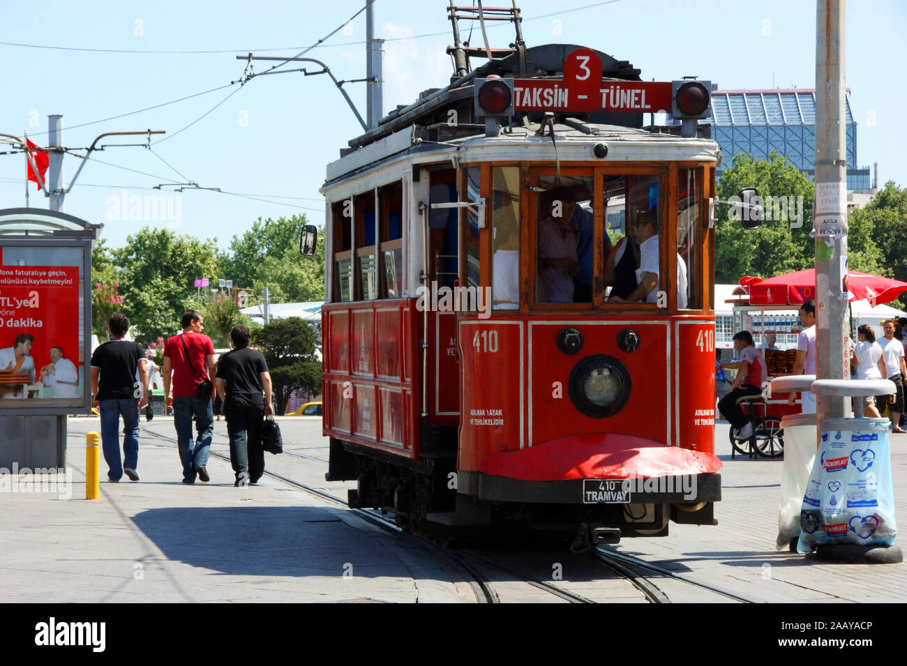 Tram in Istanbul.The line 3 that reaches Taksim Square Stock Photo