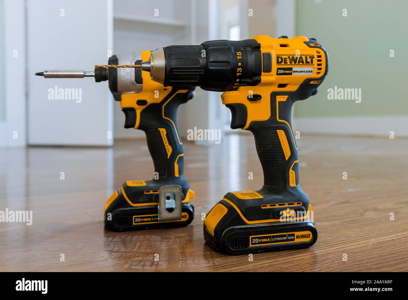 New York NY NOV 21 2019: DeWalt is an American worldwide brand of power  tools and hand tools a wooden floor of new house for the construction Stock  Photo - Alamy