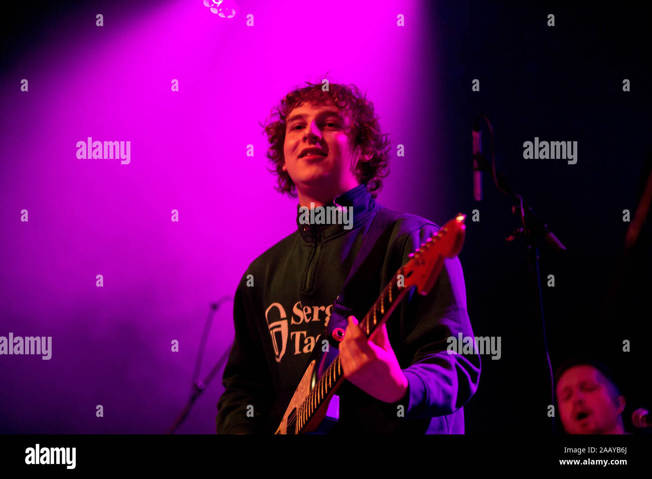 Manchester, UK. 23rd November, 2019. Scottish band The Snuts perform live at Manchester Academy 1 supporting Lewis Capaldi in a sold out show. Stock Photo