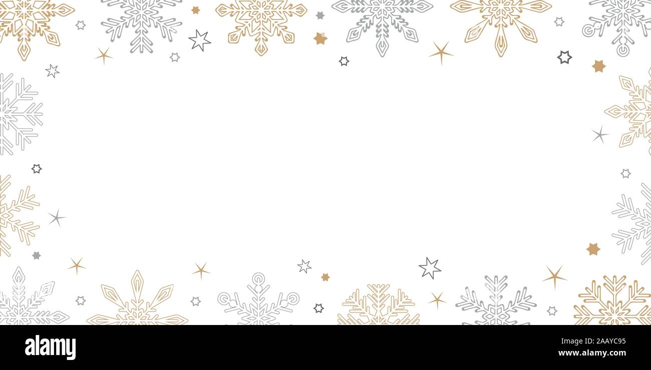 gold and silver christmas snowflake border on white background vector illustration EPS10 Stock Vector