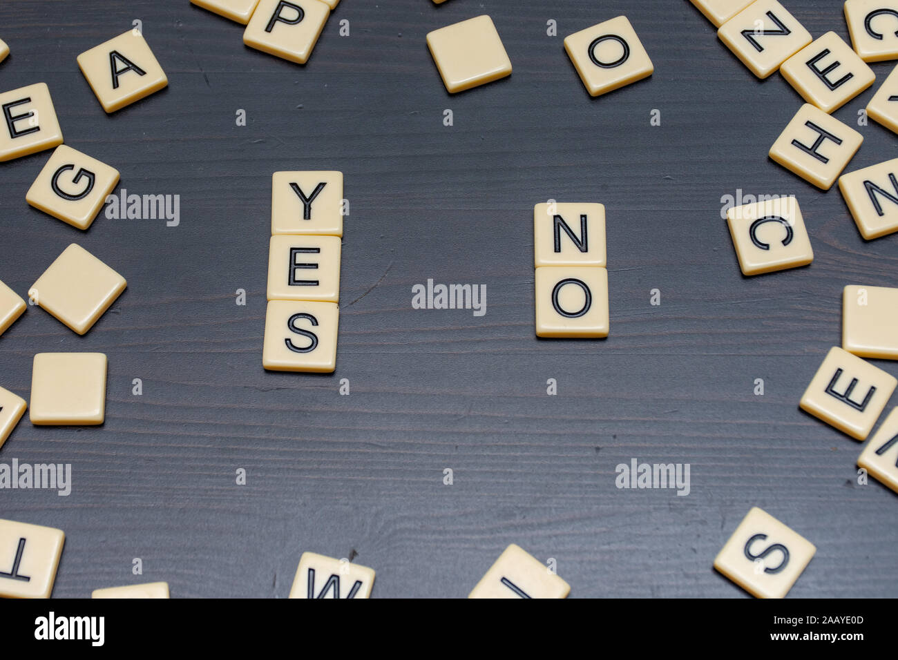 Yes or No? Life brings many choices of pros and cons where we need to decide; in business, in education, in life. Tiled letters available for list wit Stock Photo