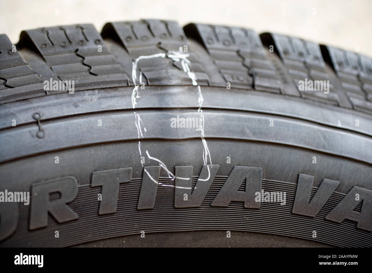 Winter tire with a bump Stock Photo