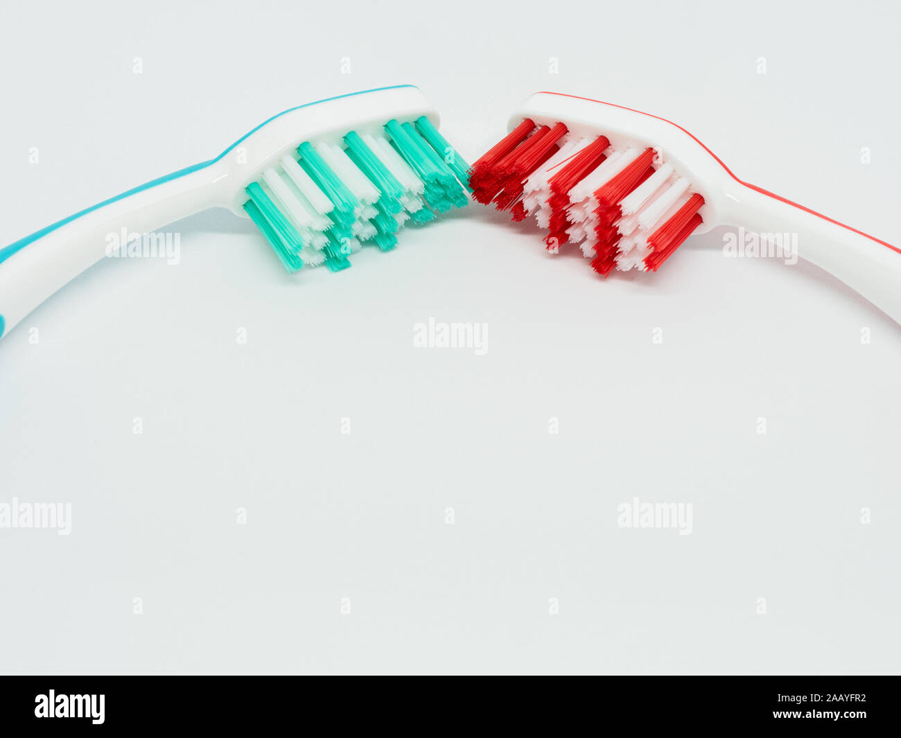 two-tone toothbrushes on white background Stock Photo